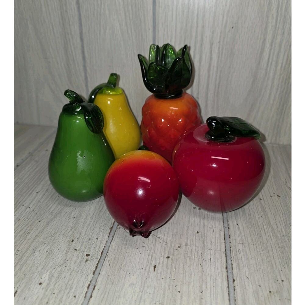 Vintage Glass Fruit Lot of 5 Murano Style Art Glass Pineapple Pears Apple